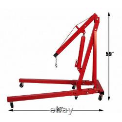 Wheeled 2 Ton Tonne Engine Crane Stand Hoist lift Jack Hydraulic Folding Red