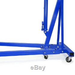 Wheeled 2 Ton Tonne Hydraulic Engine Crane Stand Folding Hoist Lift Jack Blue