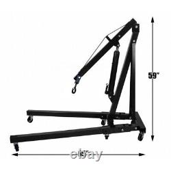 Workshop 1Ton Folding Hydraulic Jack Engine Shop Crane Stand Hoist Wheeled Black